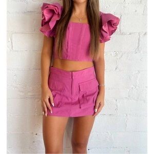 Sofie the Label Pink Ruffle Sleeve Crop Top and Skort Set